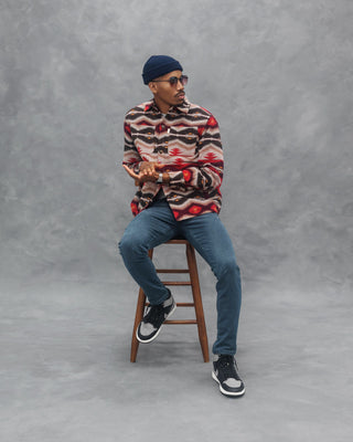 Southern Gents Aztec Overshirt - Burgundy + Brown