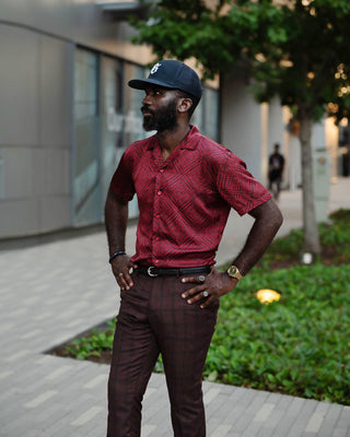 Southern Gents Camp Collar Shirt - Red Aztec