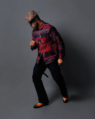 Southern Gents Quilted Overshirt Jacket - Navy + Beet