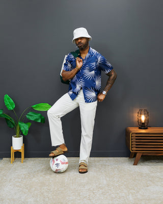 Southern Gents Camp Collar Shirt - Navy Palms