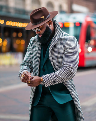 SG Car Coat - Black + White Houndstooth