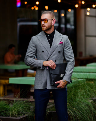 Southern Gents Double Breasted Blazer in Grey Houndstooth. 