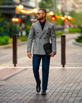 Southern Gents Double Breasted Blazer in Grey Houndstooth. 