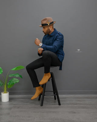 Southern Gents Men's Field Jacket – Navy, Southern Gents Damien Chelsea Boot - Coffee, Southern Gents Trilby Fedora Wheat