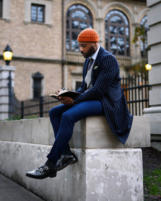Southern Gents Singlebreasted Navy Pinstripe Overcoat