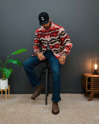 Southern Gents Aztec Overshirt - Burgundy + Brown
