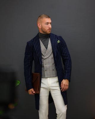 Southern Gents Singlebreasted Navy Pinstripe Overcoat