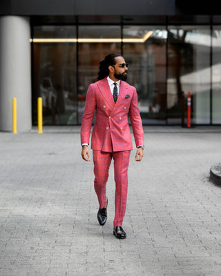 Southern Gents Salmon Window Pane Doublebreasted Blazer