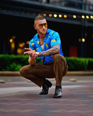 Southern Gents Camp Collar Shirt - Sky Blue Strelitzia