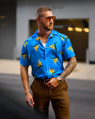 Southern Gents Camp Collar Shirt - Sky Blue Strelitzia