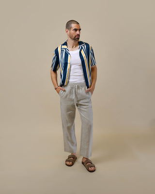 Southern Gents Camp Collar Shirt - Navy + Gold Stripe