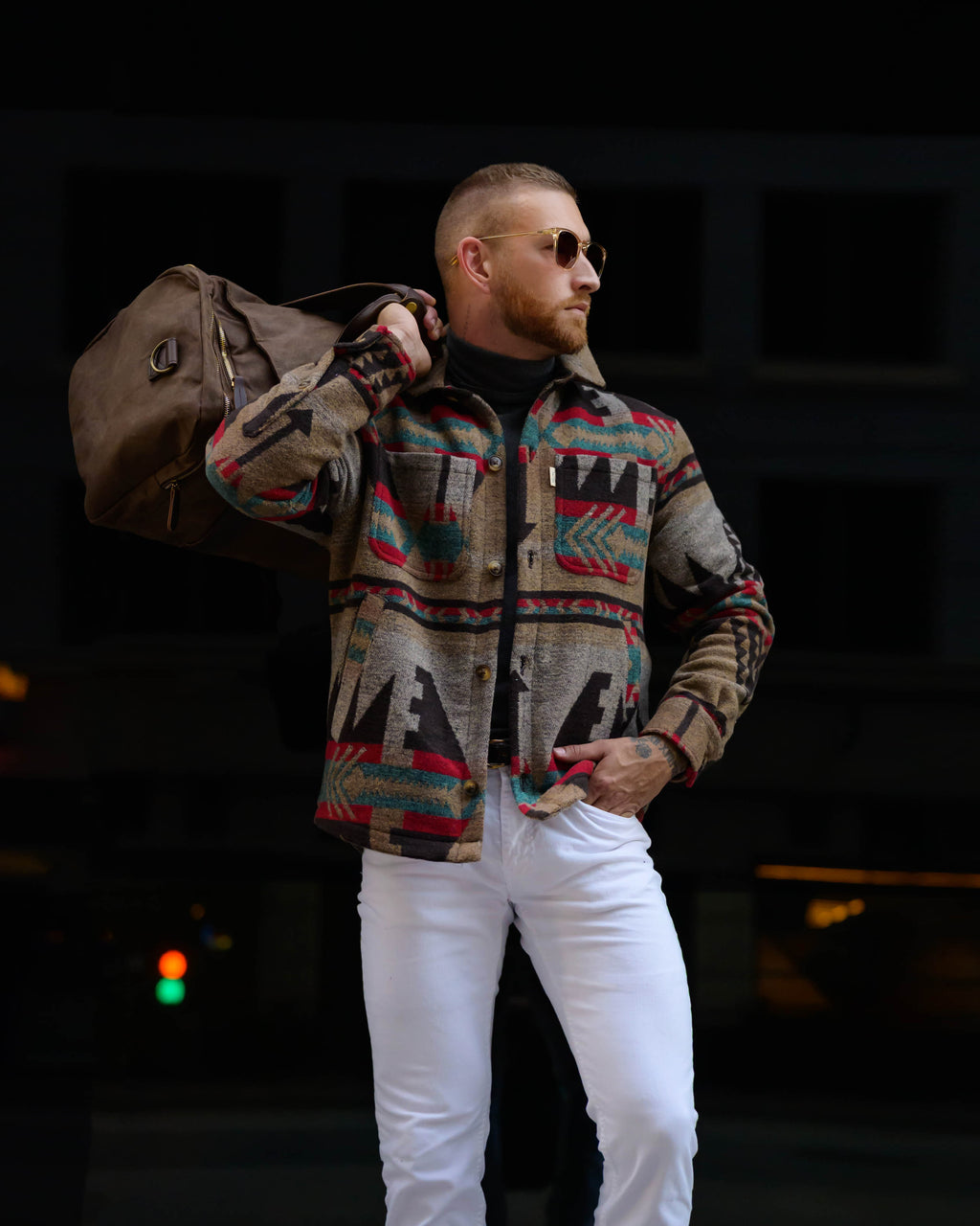 Southern Gents Aztec Overshirt - Grey + Teal