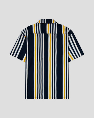 Southern Gents Camp Collar Shirt - Navy + Gold Stripe