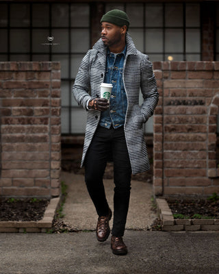 SG Car Coat - Black + White Houndstooth