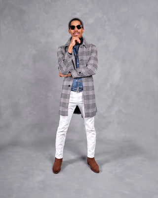 SG Car Coat - Black + White Houndstooth