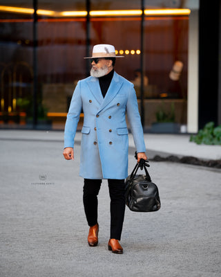 Southern Gents Double Breasted Men's Coat - Pastel Blue